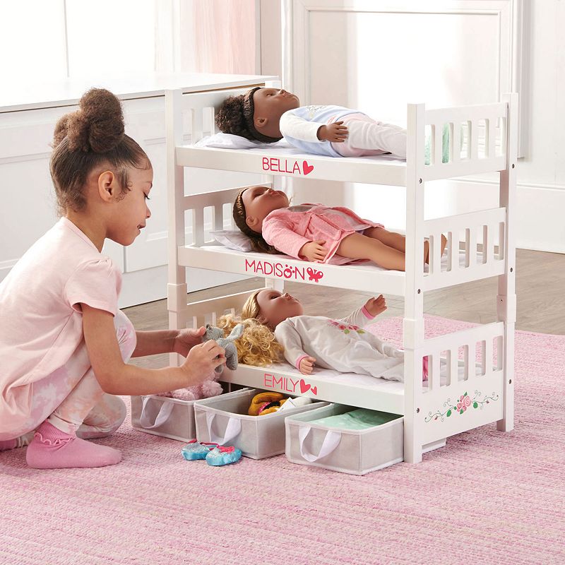 Badger Basket White Rose 1-2-3 Convertible Doll Bunk Bed with Storage Baskets