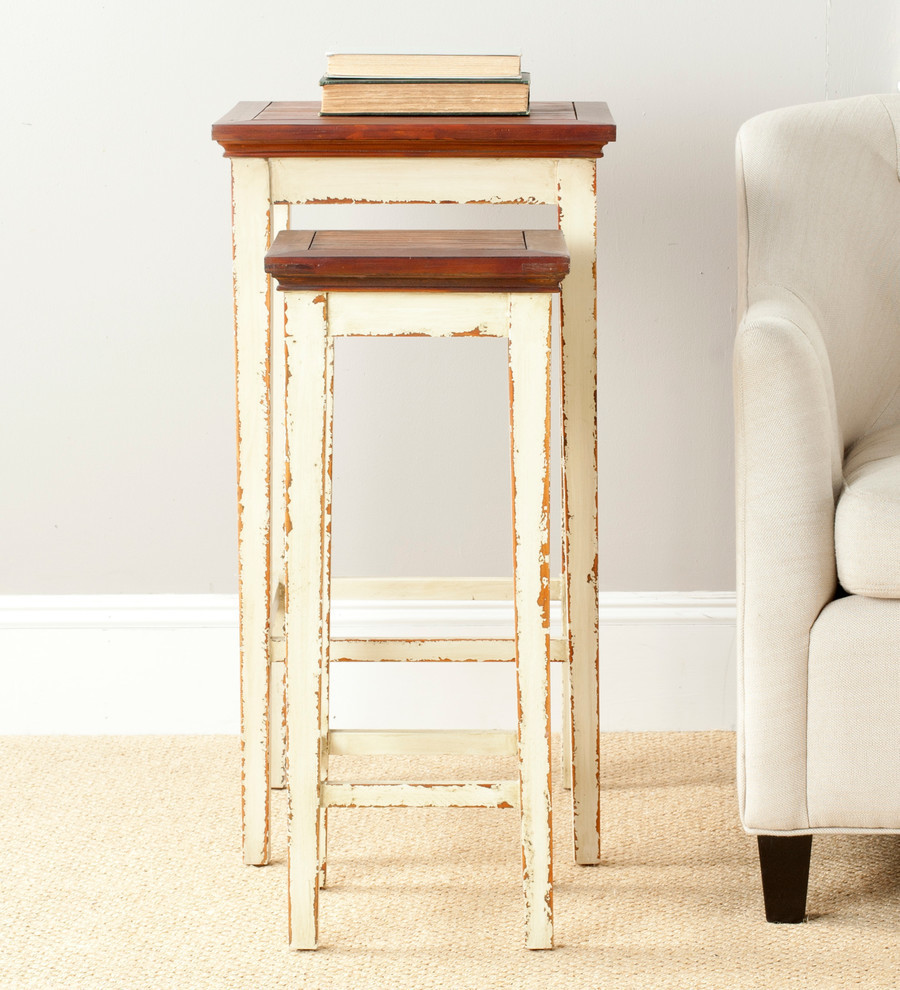 Safavieh Lynne Nesting Tables  Distressed Whitewash/Brown   Farmhouse   Coffee Table Sets   by Buildcom  Houzz