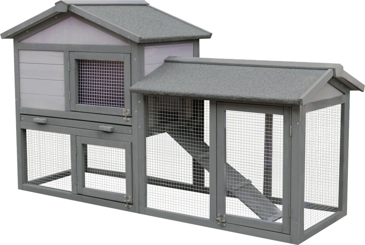 PawHut Outdoor Raised Painted Deluxe Wood Rabbit Hutch