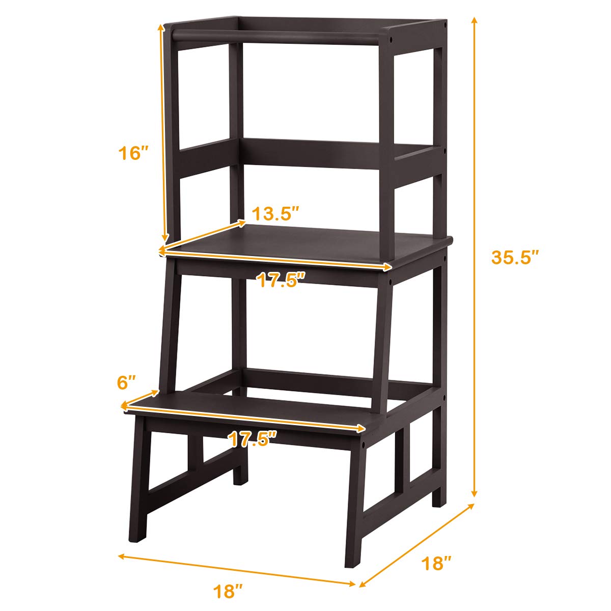 Costzon Kids Kitchen Step Stool with Safety Rail, Toddler Kitchen Stool w/Solid Bamboo Construction