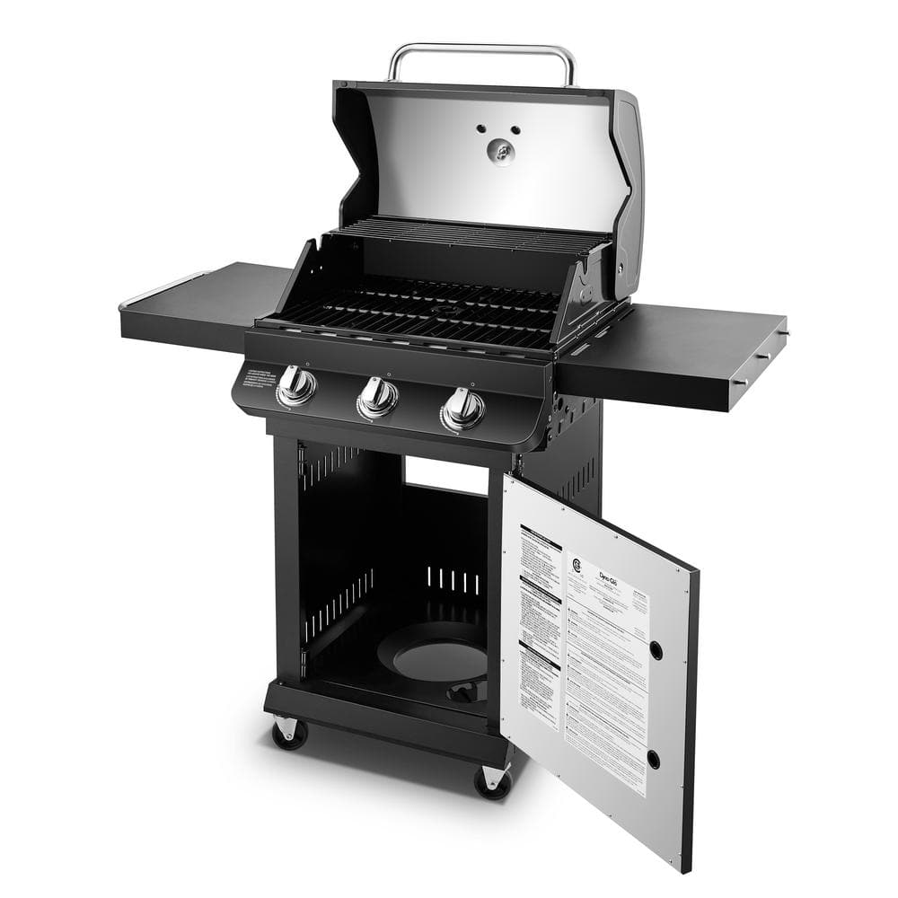 DynaGlo Premier 3Burner Propane Gas Grill in Black with Folding Side Tables