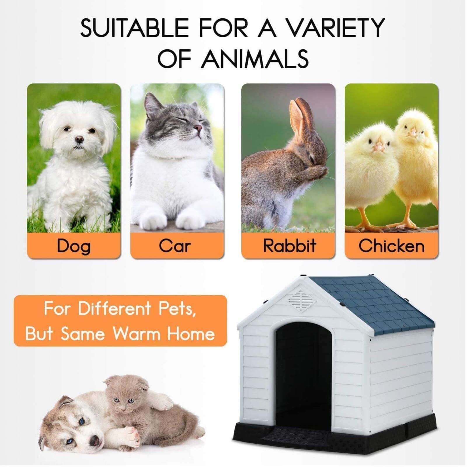 Plastic Dog House 32 inch Large Dog Houses for Small to Large Dogs， All Weather Indoor Outdoor Doghouse with Base Support for Winter Tough Durable House