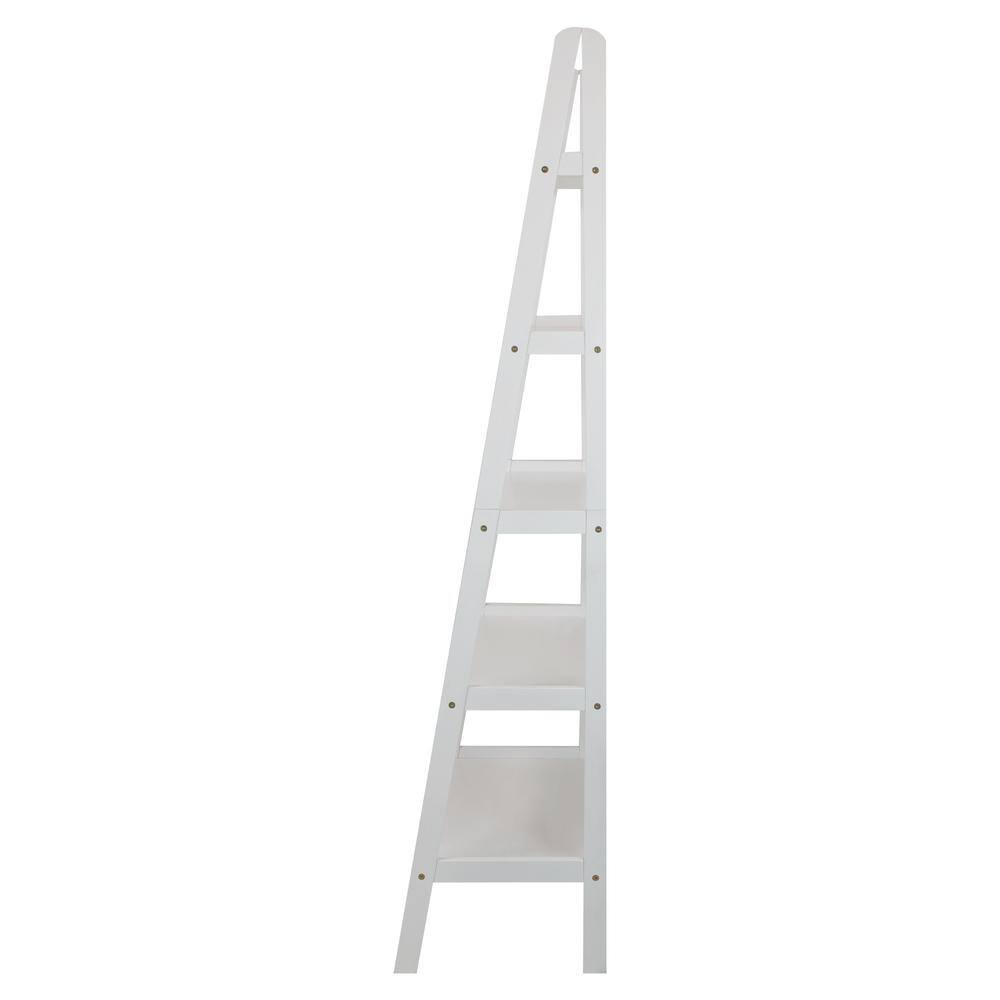 Casual Home 72 in. White New Wood 5-Shelf Ladder Bookcase with Open Back N176-51