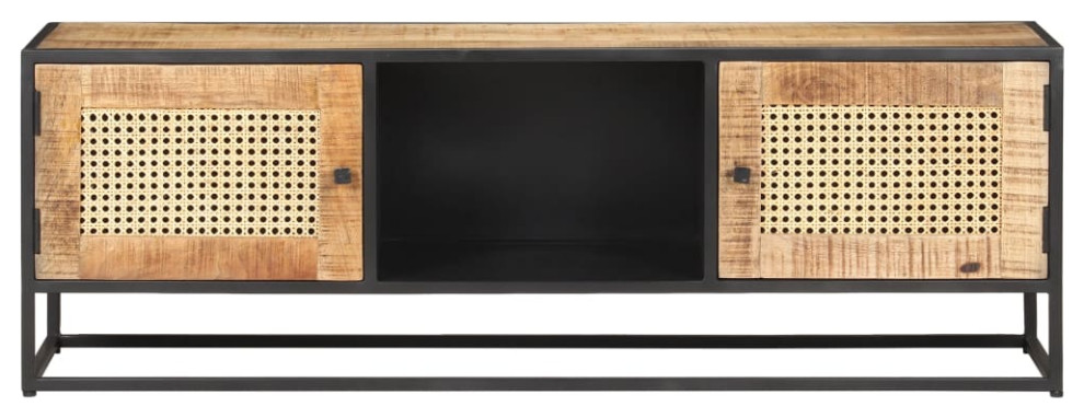 vidaXL TV Stand TV Unit Sideboard Cupboard Rough Mango Wood and Natural Cane   Tropical   Entertainment Centers And Tv Stands   by vidaXL LLC  Houzz