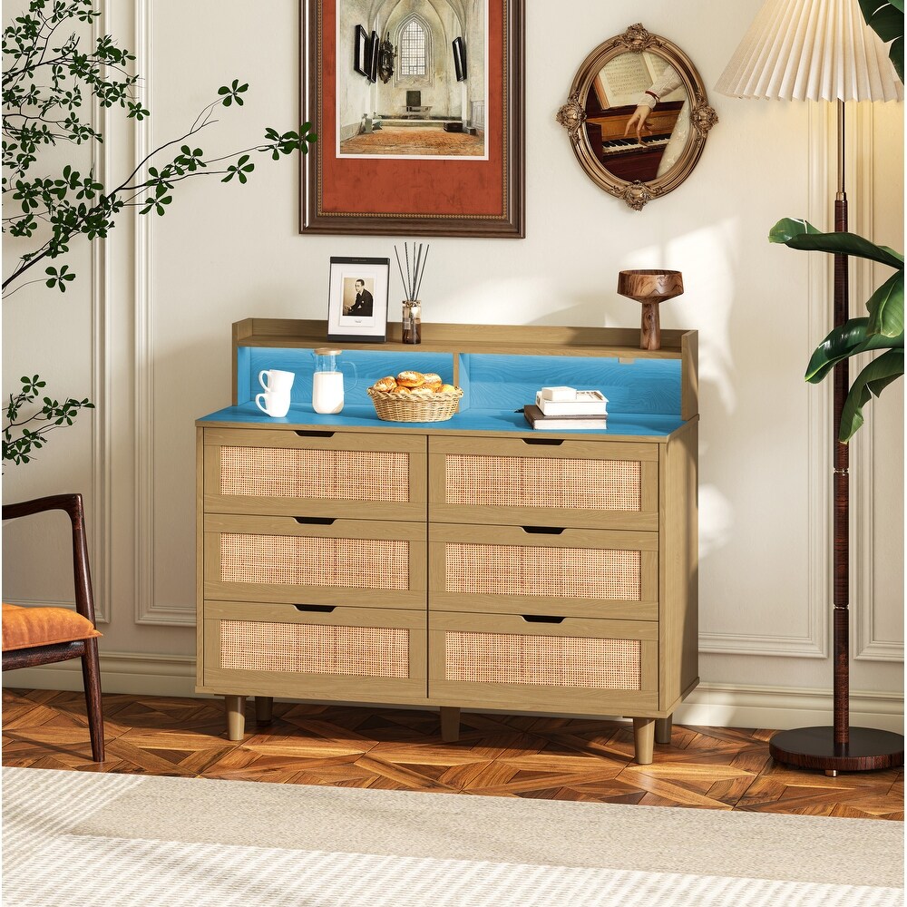 6 Drawers Rattan Storage Cabinet