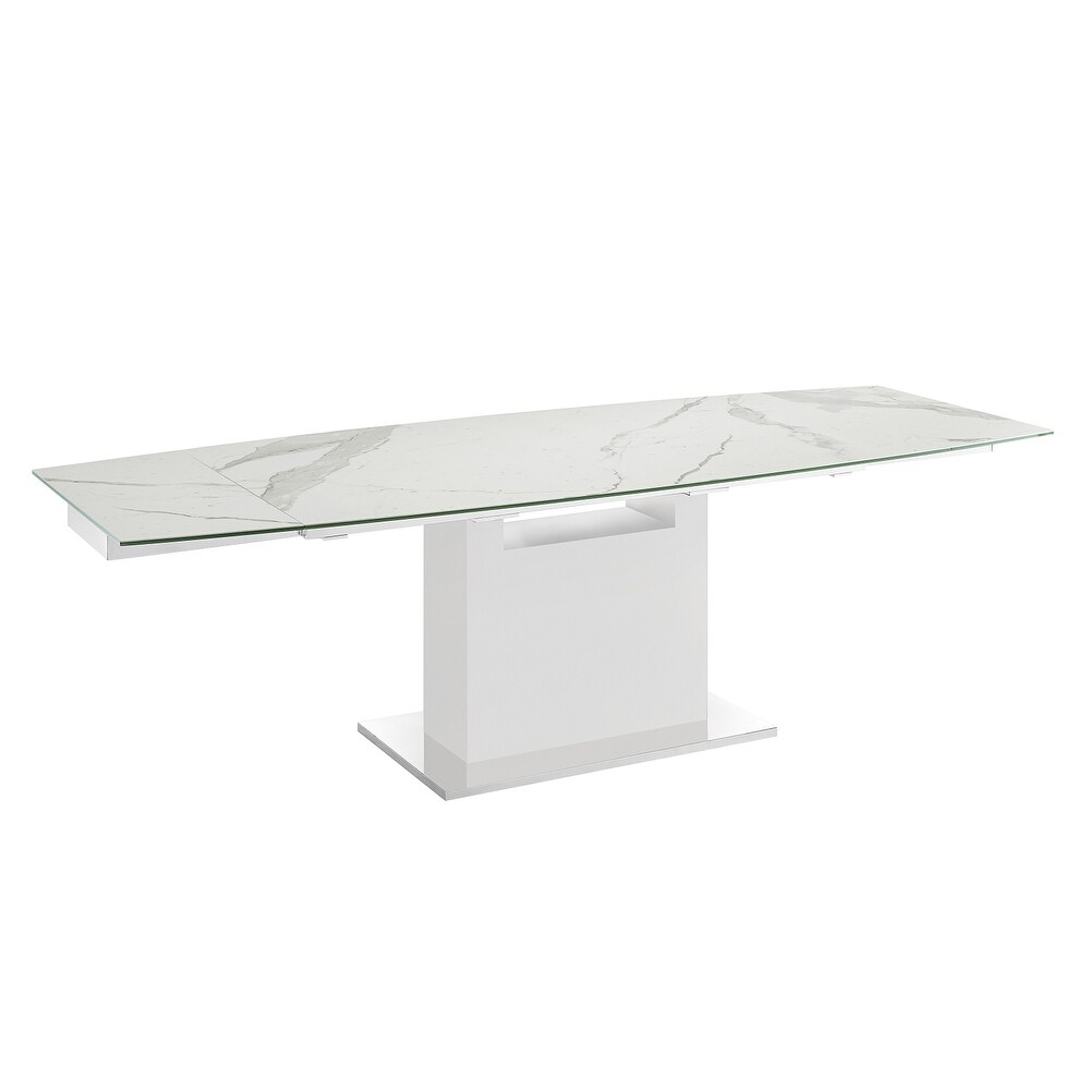 OLIVIA dining table with high gloss white lacquer base.