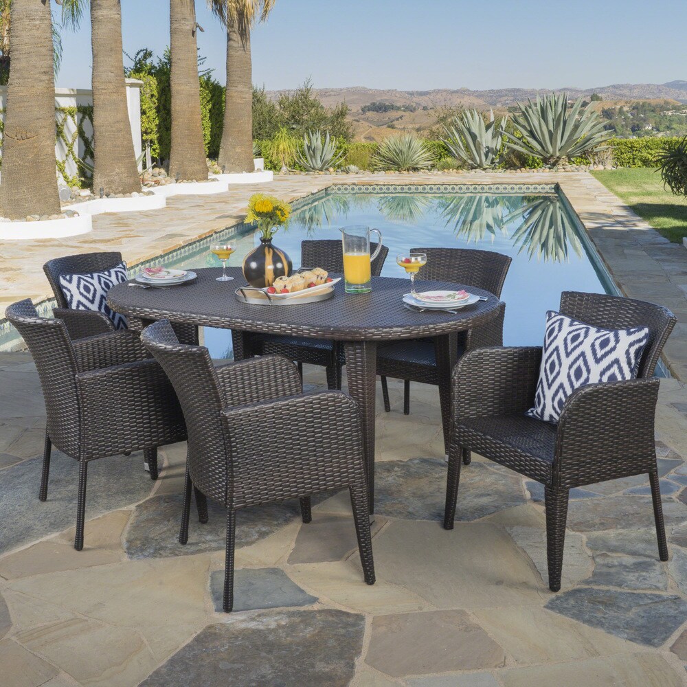 Faith Outdoor 7 piece Oval Wicker Dining Set by Christopher Knight Home