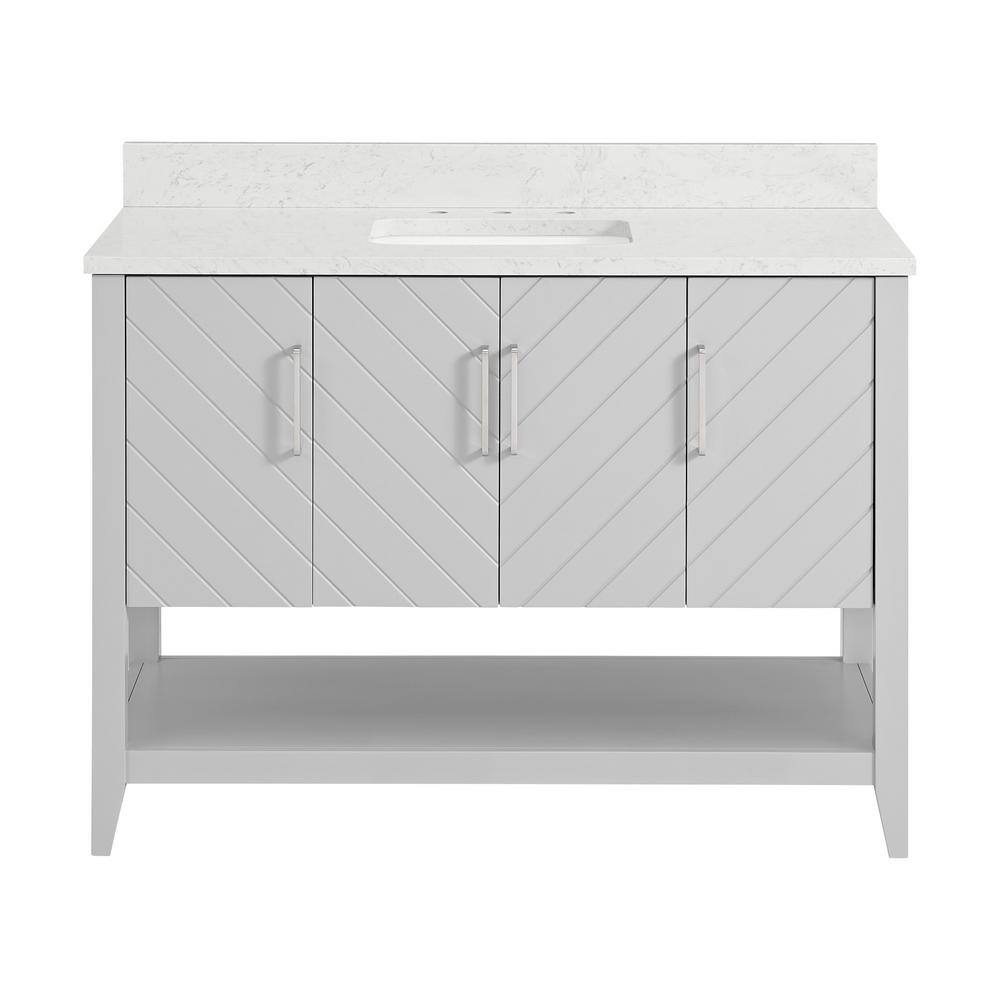 Home Decorators Collection Baybarn 48 in. W x 22 in. D x 35 in. H Bath Vanity in Light Gray with Engineered Carrara Top and Sink 1924VA48-242925