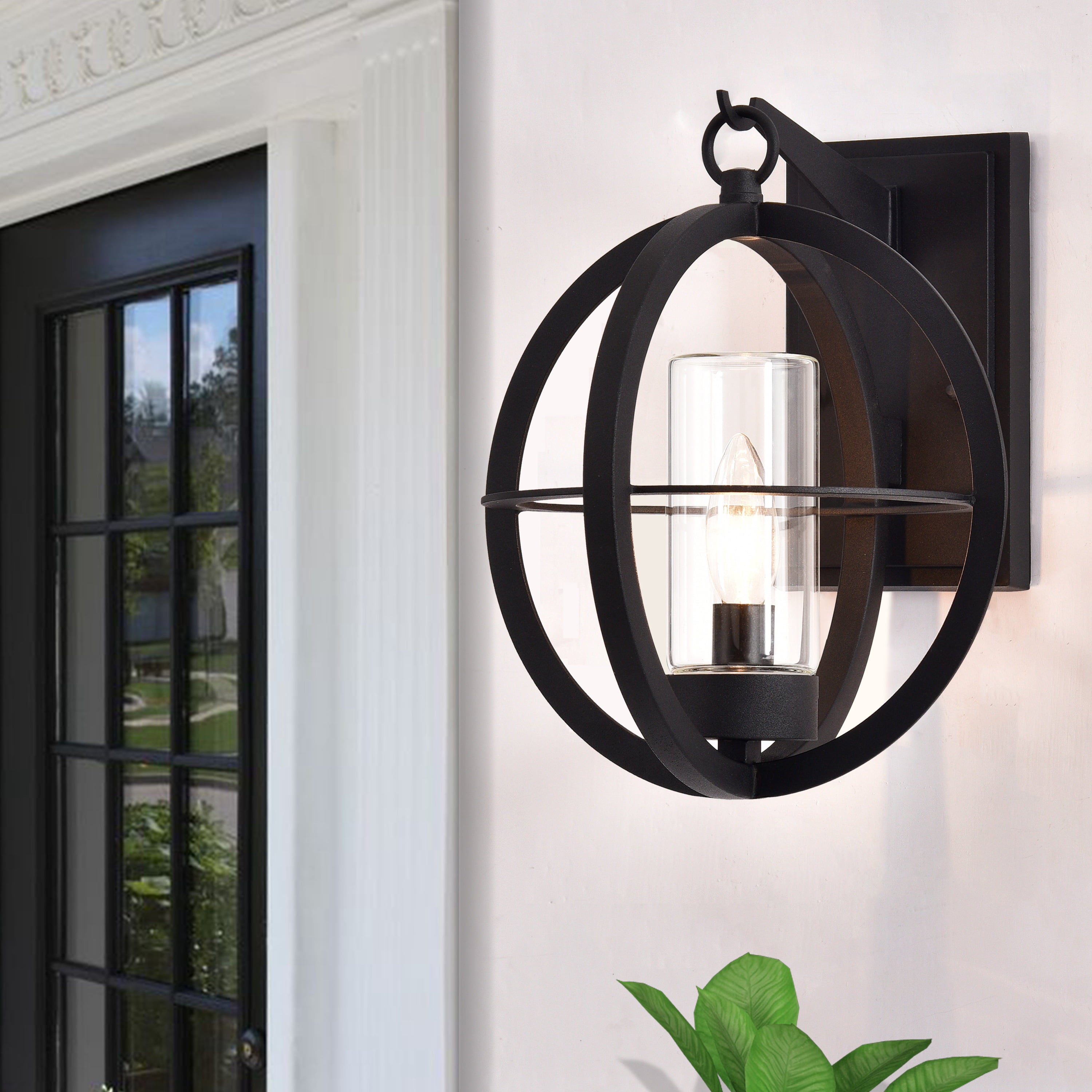 C Cattleya 1-Light Matte Black Finish Global Outdoor Wall Sconce Wall Light fixture