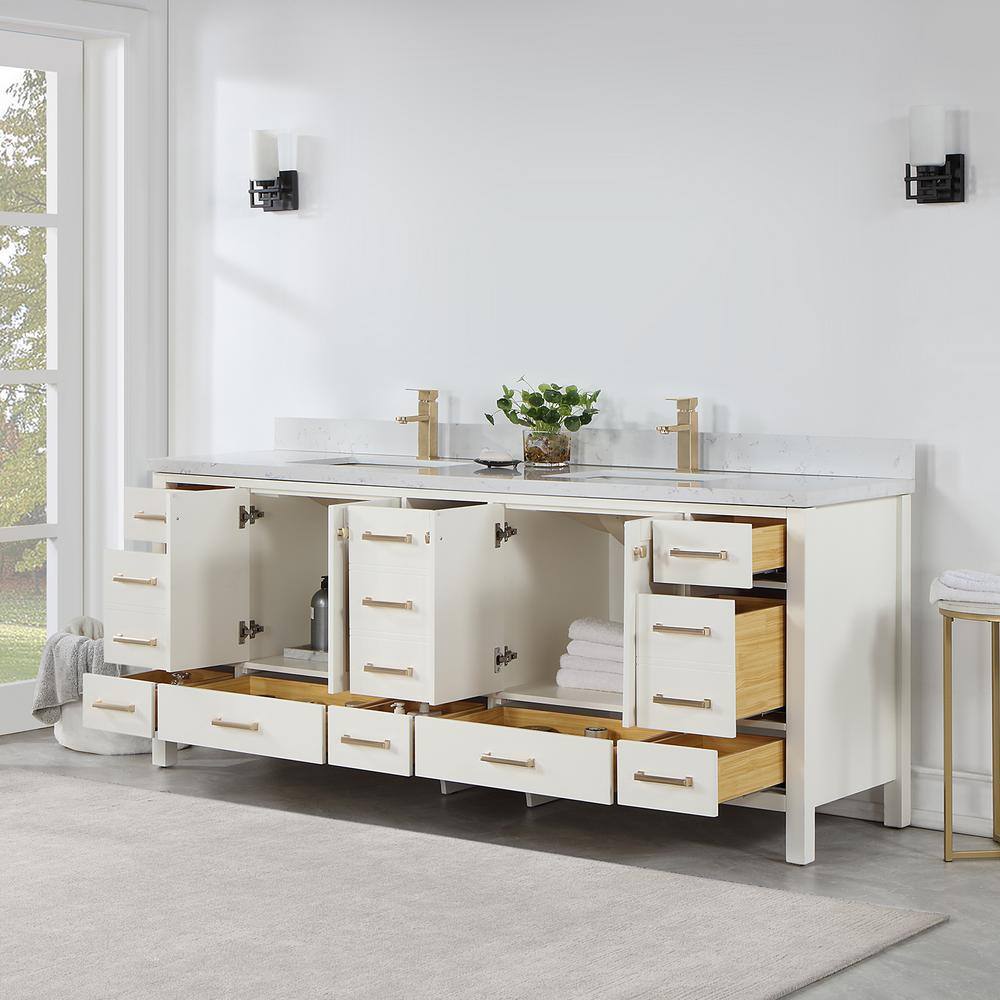 ROSWELL Shannon 84 in. W x 22 in. D 33.9 in. H Bath Vanity in White with White Composite Stone Top 885084-WH-WSN