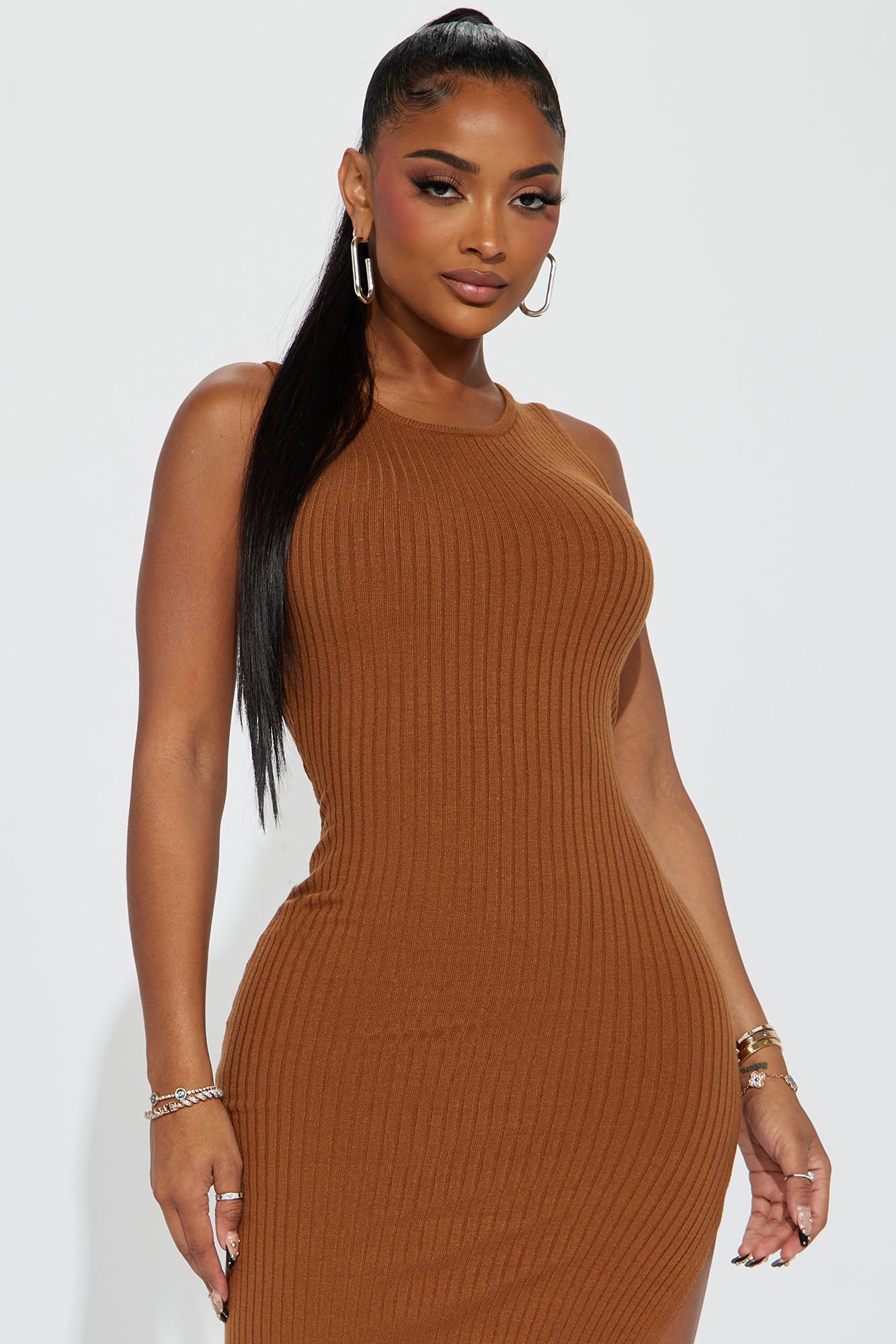 Alyssa Sweater Midi Dress - Cognac