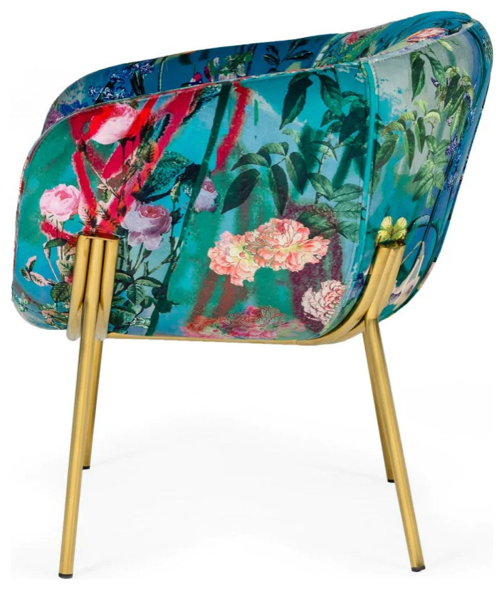 Larra Contemporary Floral Velvet and Gold Accent Chair   Tropical   Armchairs And Accent Chairs   by V.S.D Furniture  Houzz