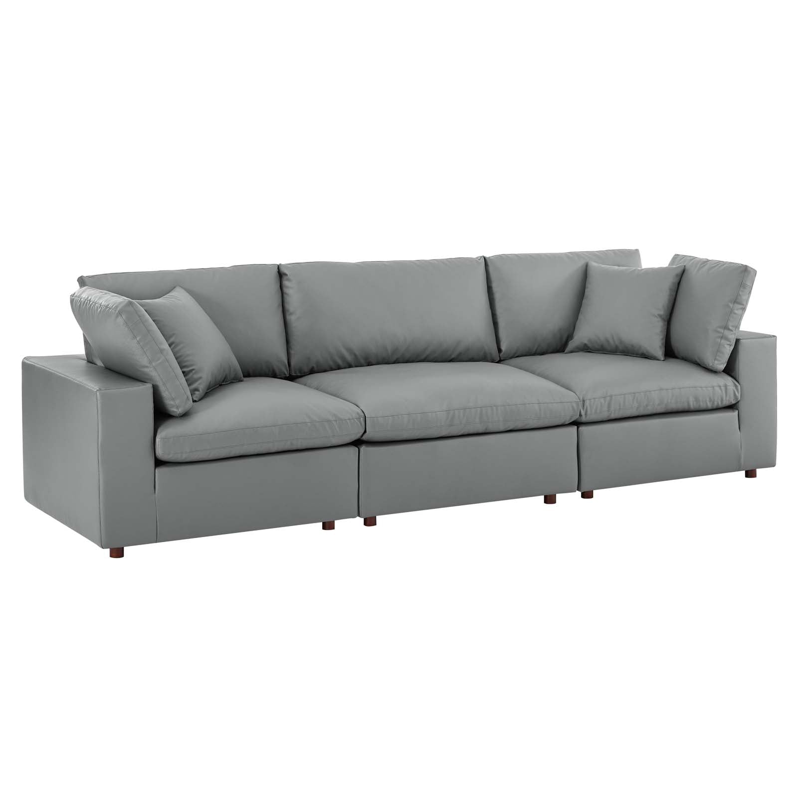 Commix Down Filled Overstuffed Vegan Leather 3-Seater Sofa-EEI-4914