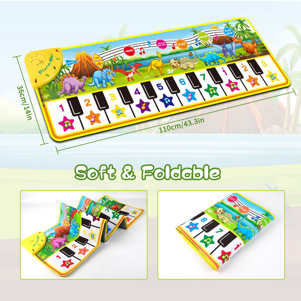 LAYADO Baby Piano Mat for Toddlers 1-3 Years Old， 43 x 14 inch Floor Keyboard Musical Dance Play Mat Pad Early Learning Toys Gift