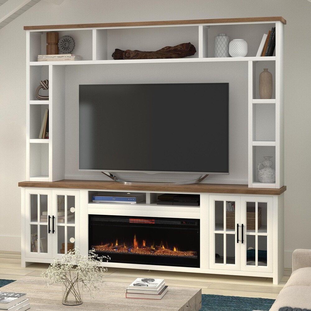 Bridgevine Home 99 inch Fireplace Entertainment Center for TVs up to 80 inches  No Assembly Required  Two Tone Finish