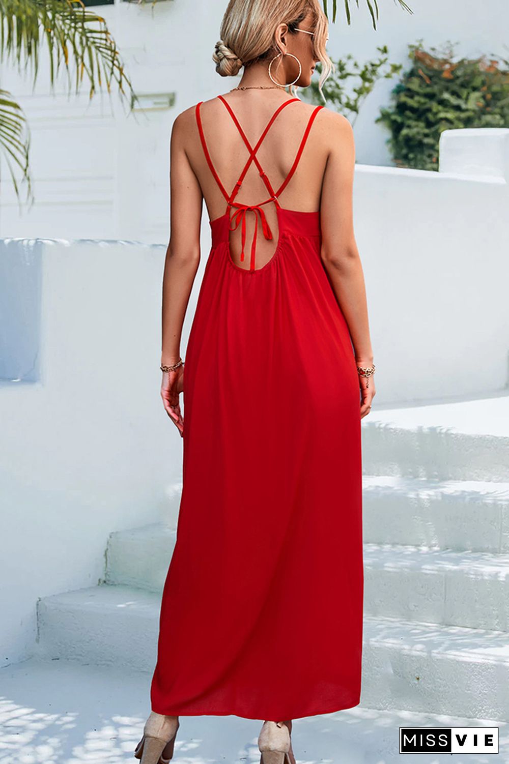 Crisscross Straps Plain Long Maxi Dress