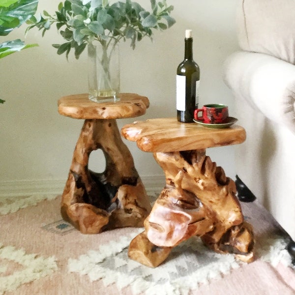 Greenage Cedar Roots Natural Flower Stand Reclaimed Woods End Table