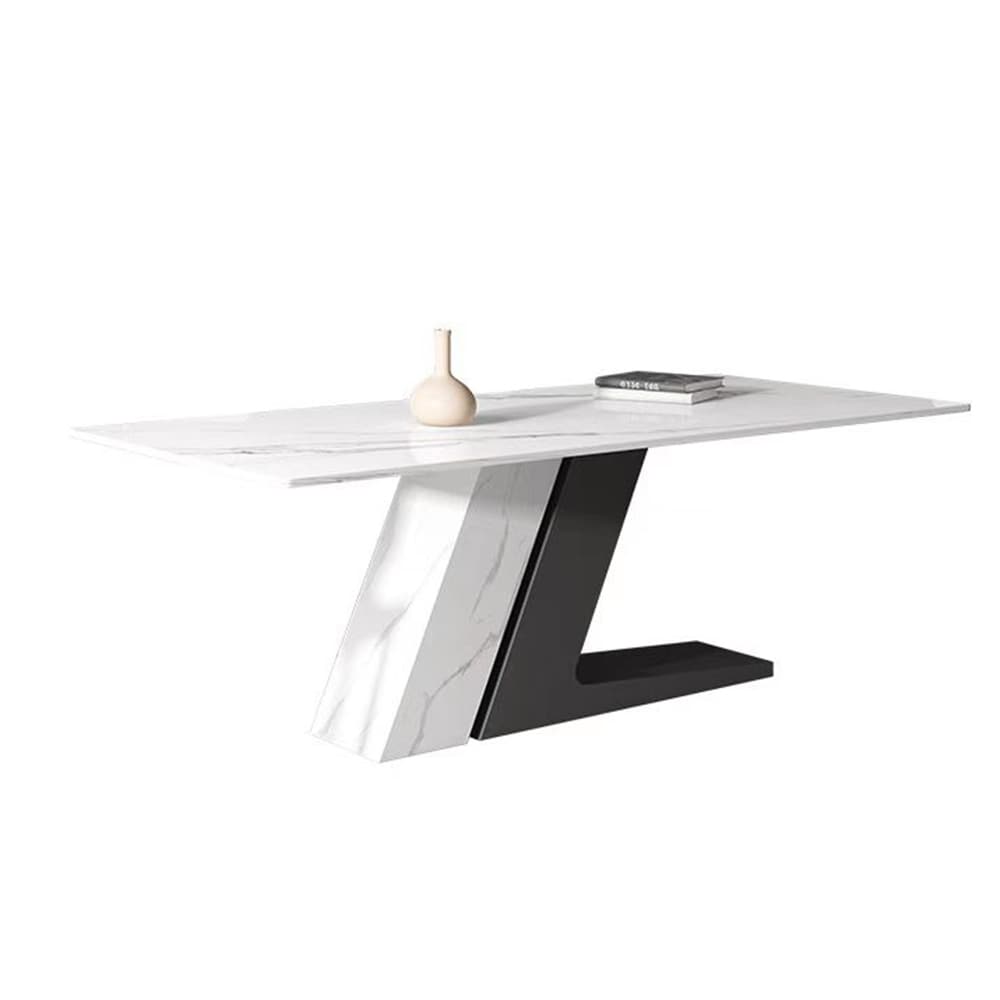 Modern and Luxury White Dining Table  with Rectangular Sintered Stone Tabletop Z shaped Stainless Steel Base