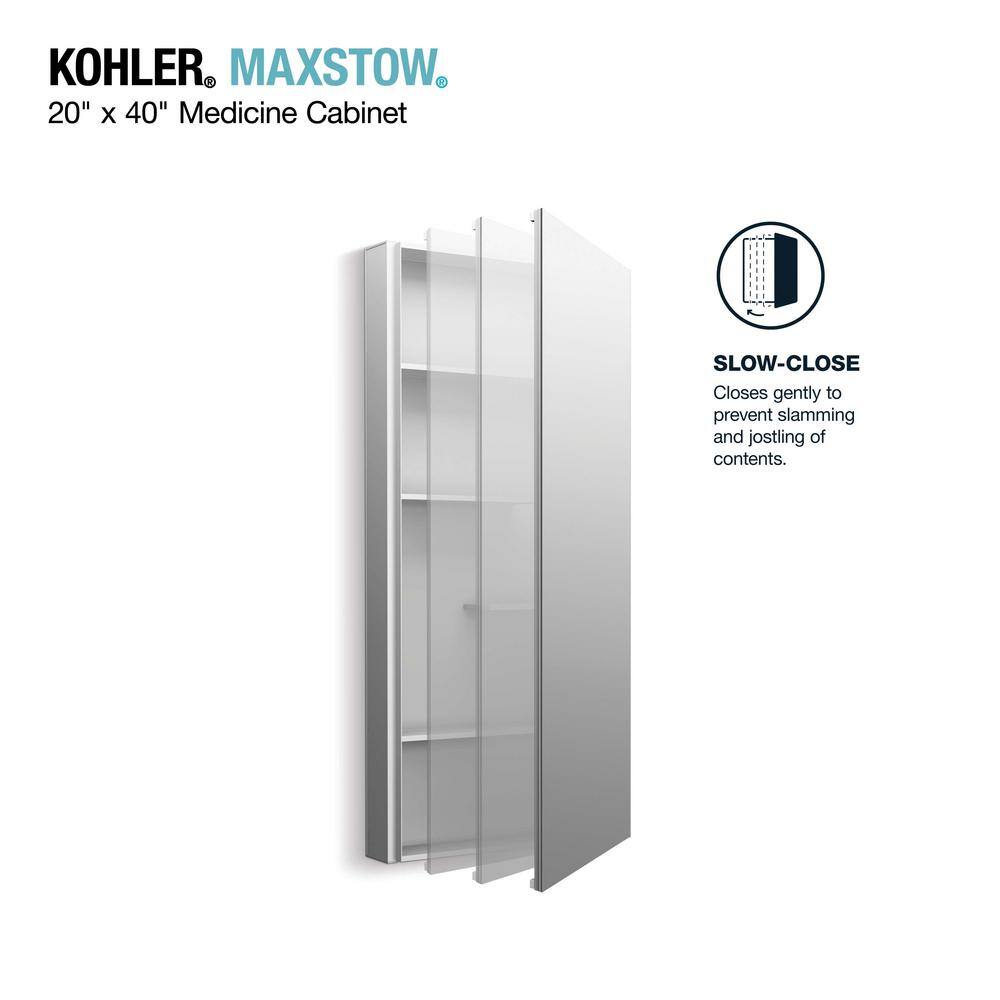 KOHLER Maxstow 20 in. x 40 in. Aluminum Frameless Surface-Mount Soft Close Medicine Cabinet with Mirror K-R79227-LA1