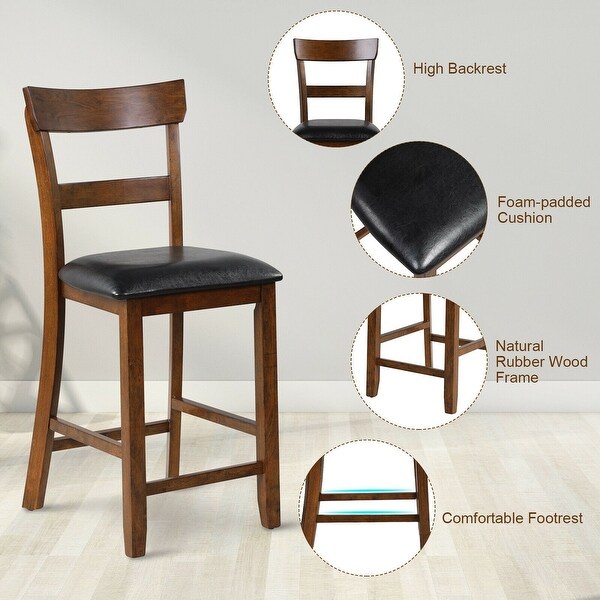 Gymax Set of 4 Barstools Counter Height Chairs w/Leather Seat and Rubber - See Details