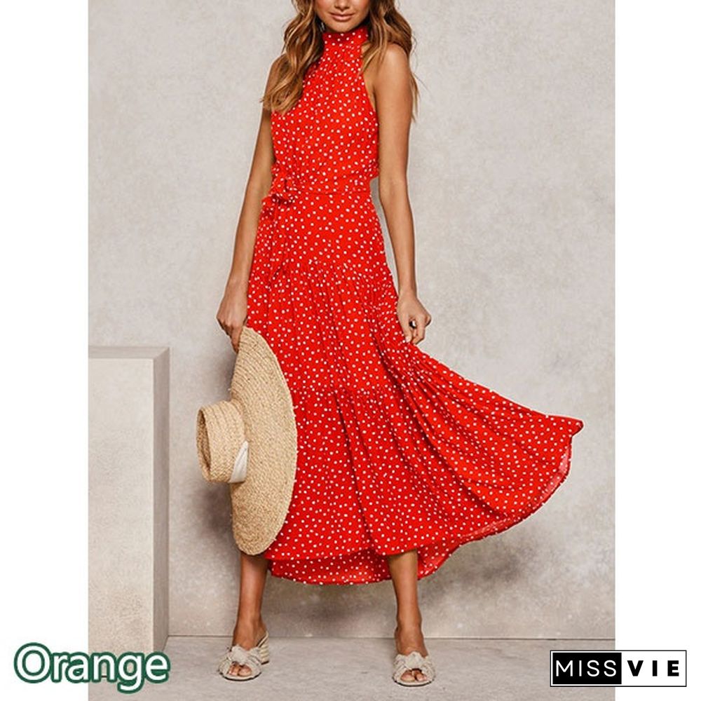 Women Polka Dot Print Dress New Summer Womens Dresses Boho Maxi Long Evening Party Dress Beach Dress Sundress