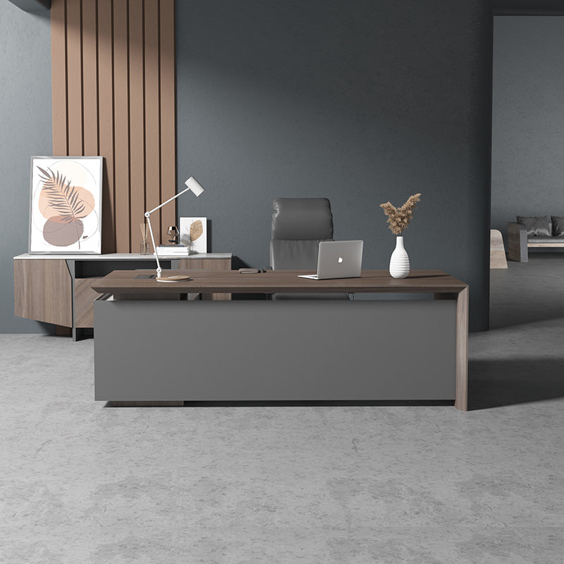 ARMANDO Executive Desk 220cm Right Return - Hazelnut & Grey