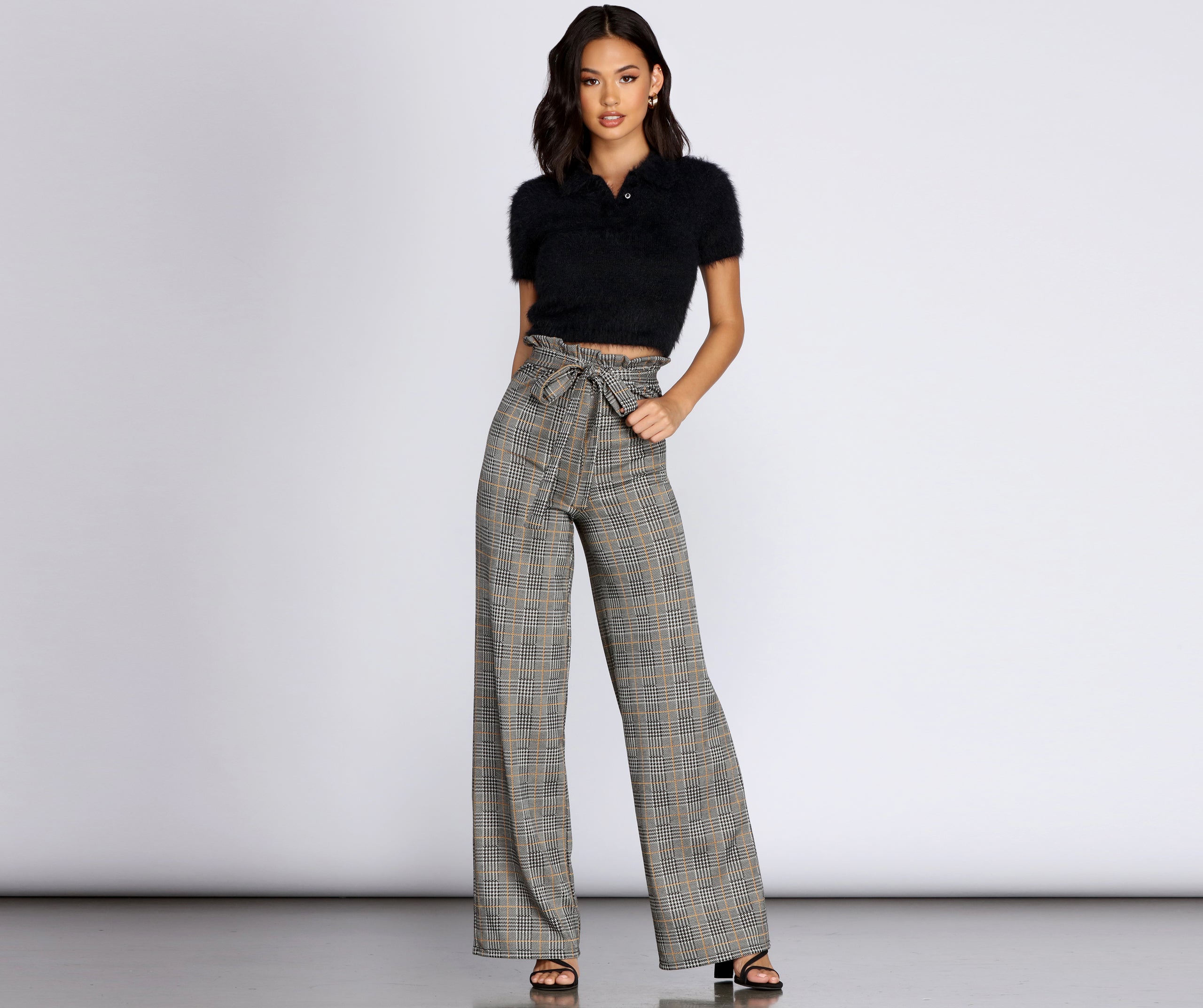 Paper Bag High Waist Plaid Trousers