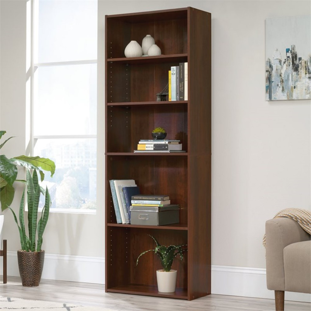 Sauder Beginnings Engineered Wood 5 Shelf Bookcase in Cinnamon Cherry   Bookcases   by Homesquare  Houzz