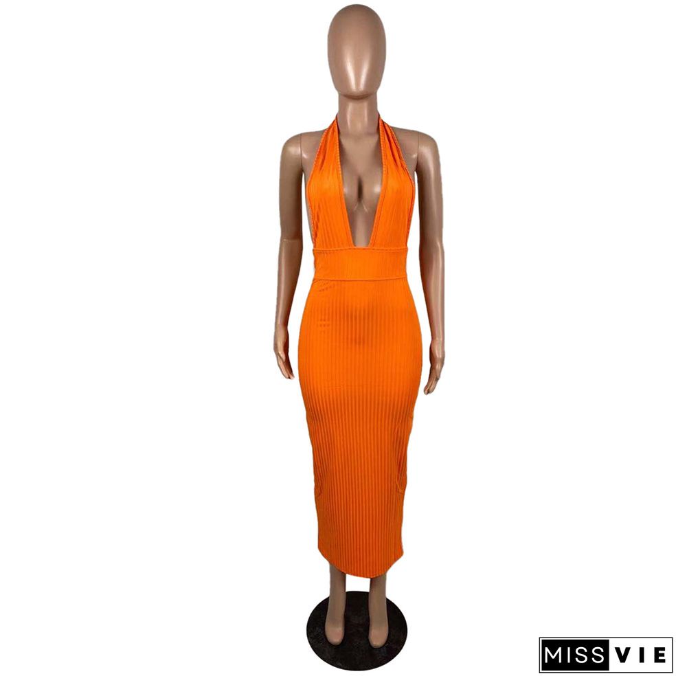 Pure Color New Big Pit Strip Sexy Dress