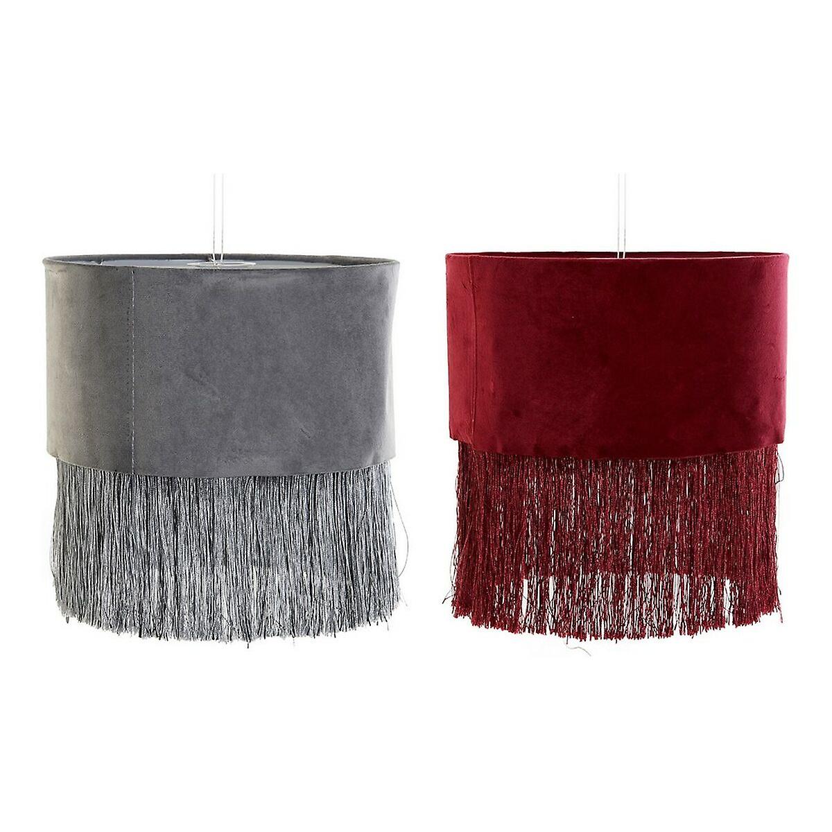 Lamp Shade DKD Home Decor 8424001773930 Grey Burgundy Metal Velvet Fringe Sixties 30 x 30 x 29 cm (2 Units)