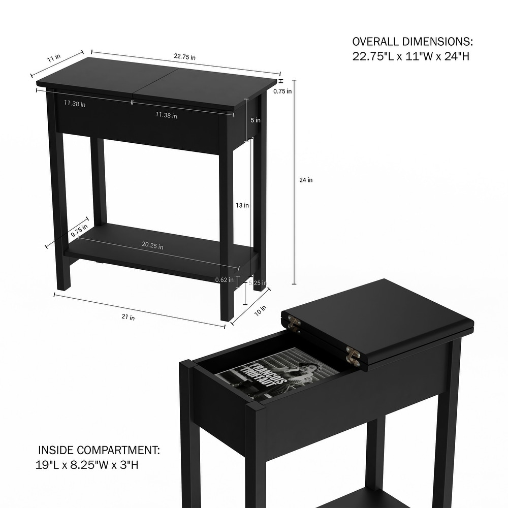 Hastings Home Narrow Flip Top End Table   22.75” x 11” x 24”