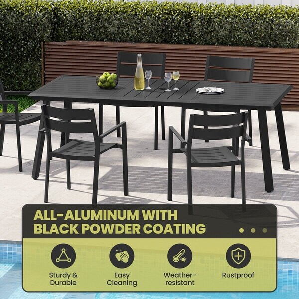 Outdoor Aluminum Dining Table Black with Umbrella Hole