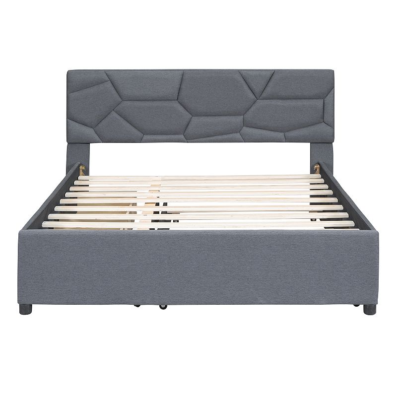 Merax Upholstered Platform Bed With Twin Xl Size Trundle And Drawers