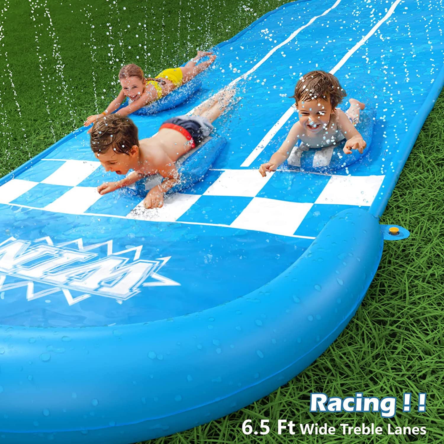 Lavinya Slip and Slide Outdoor Toy - Water Slide Slip n Slide for Children 20ft Extra Long with Sprinkler 3 Bodyboards With Double racing lanes Lawn Games Outdoor Splash Water Toys Fun Play