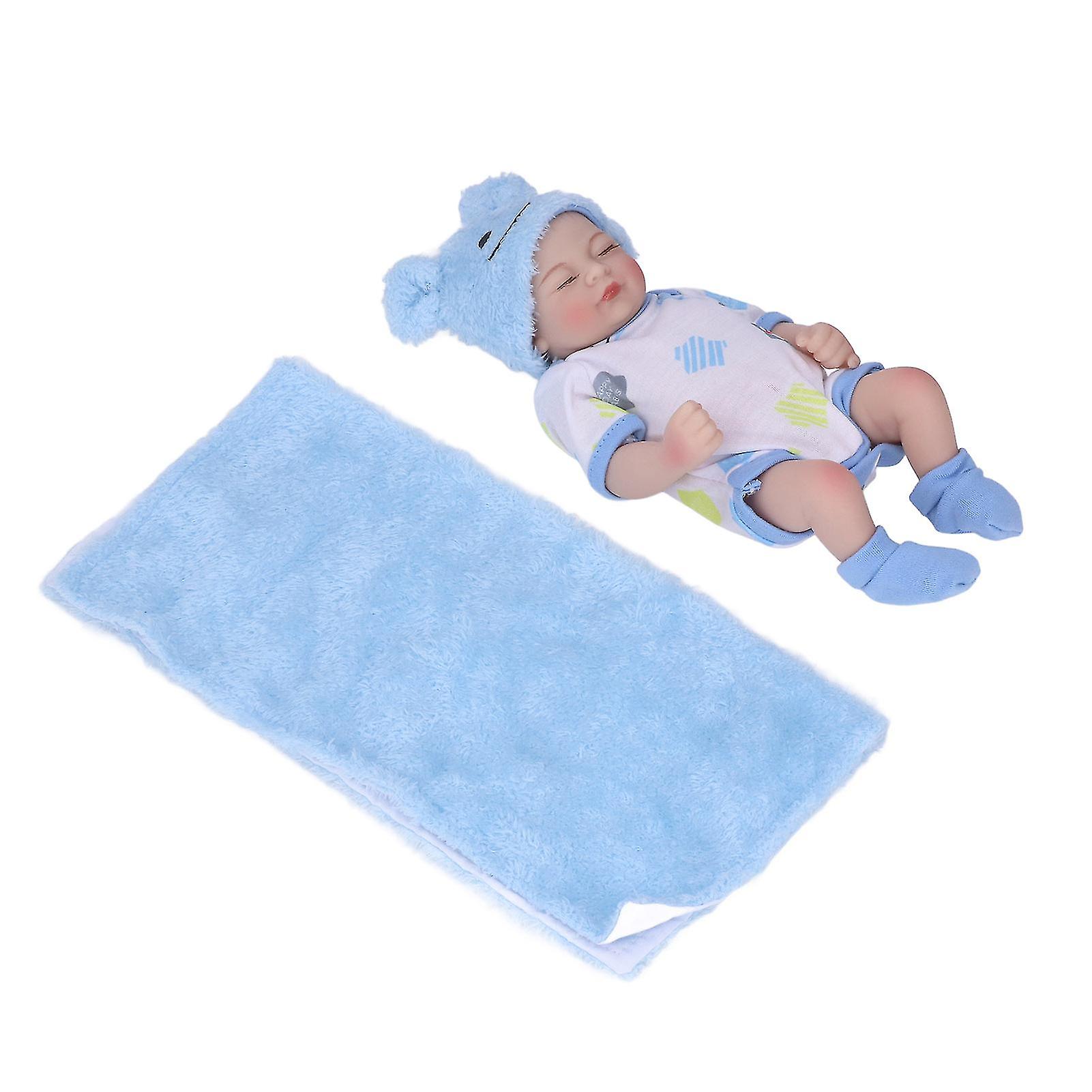 10in Newborn Baby Doll Set Washable Emulational Soft Silicone Sleeping Baby Doll with Clothes BlanketBlue Boy