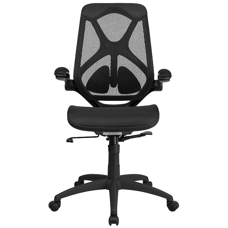 Emma and Oliver High Back Transparent Black Mesh 2-Paddle Ergonomic Office Chair with Arms