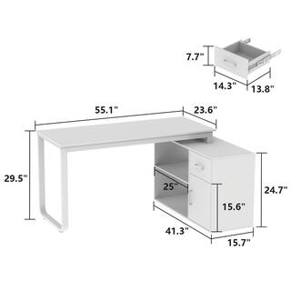 FUFUGAGA L-Shaped Wooden Computer Desk White Finish with 1 Drawer Open Shelves and Eco-Friendly Paint Finish 55.1 in. W LBB-KF210175-01