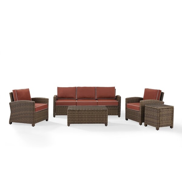 Crosley Bradenton Outdoor Wicker 5Piece Sofa Set with Sangria Cushions