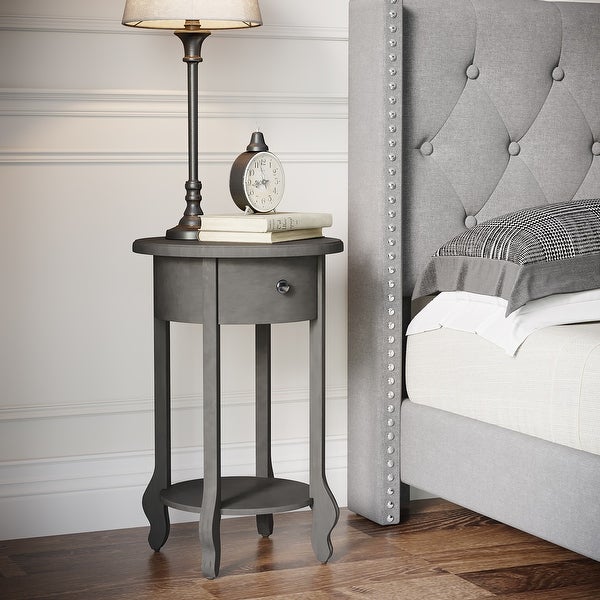 Finch James Round Wooden Accent Side Table with 1 Drawer