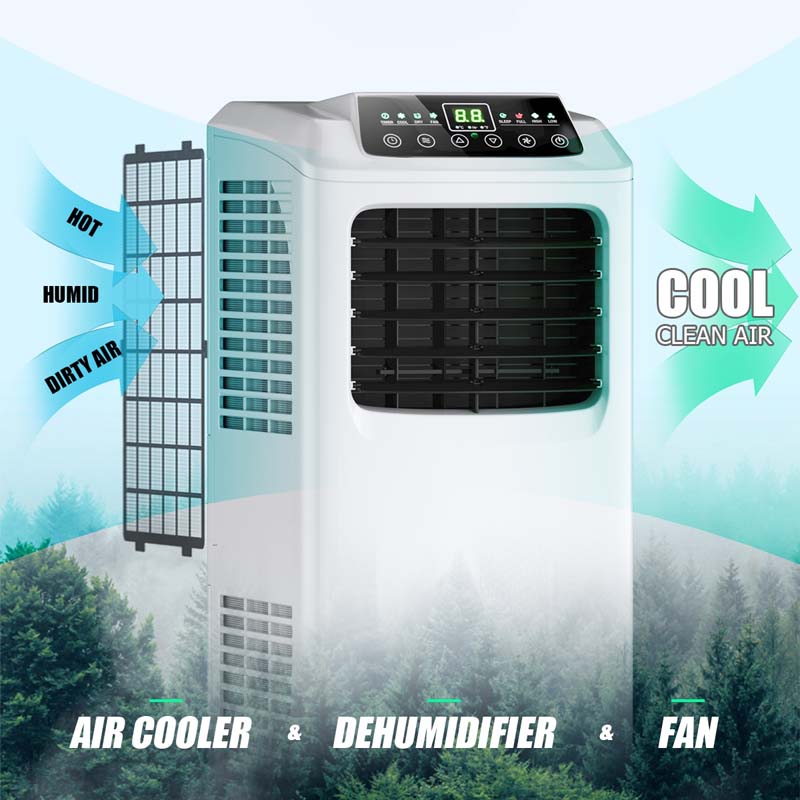 8000 BTU 3-in-1 Portable Air Conditioner Air Cooler Fan Dehumidifier with Sleep Mode, Remote Control & LED Display