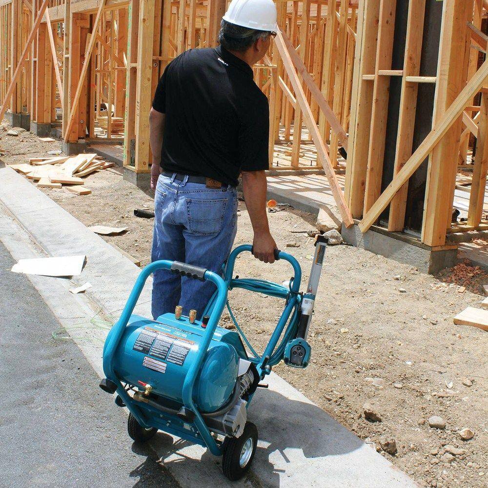 Makita 5.2 Gal. 3.0 HP Electric Single Tank Air Compressor with Bonus 15 Degree 1-34 in. Pneumatic Coil Roofing Nailer MAC5200-AN454