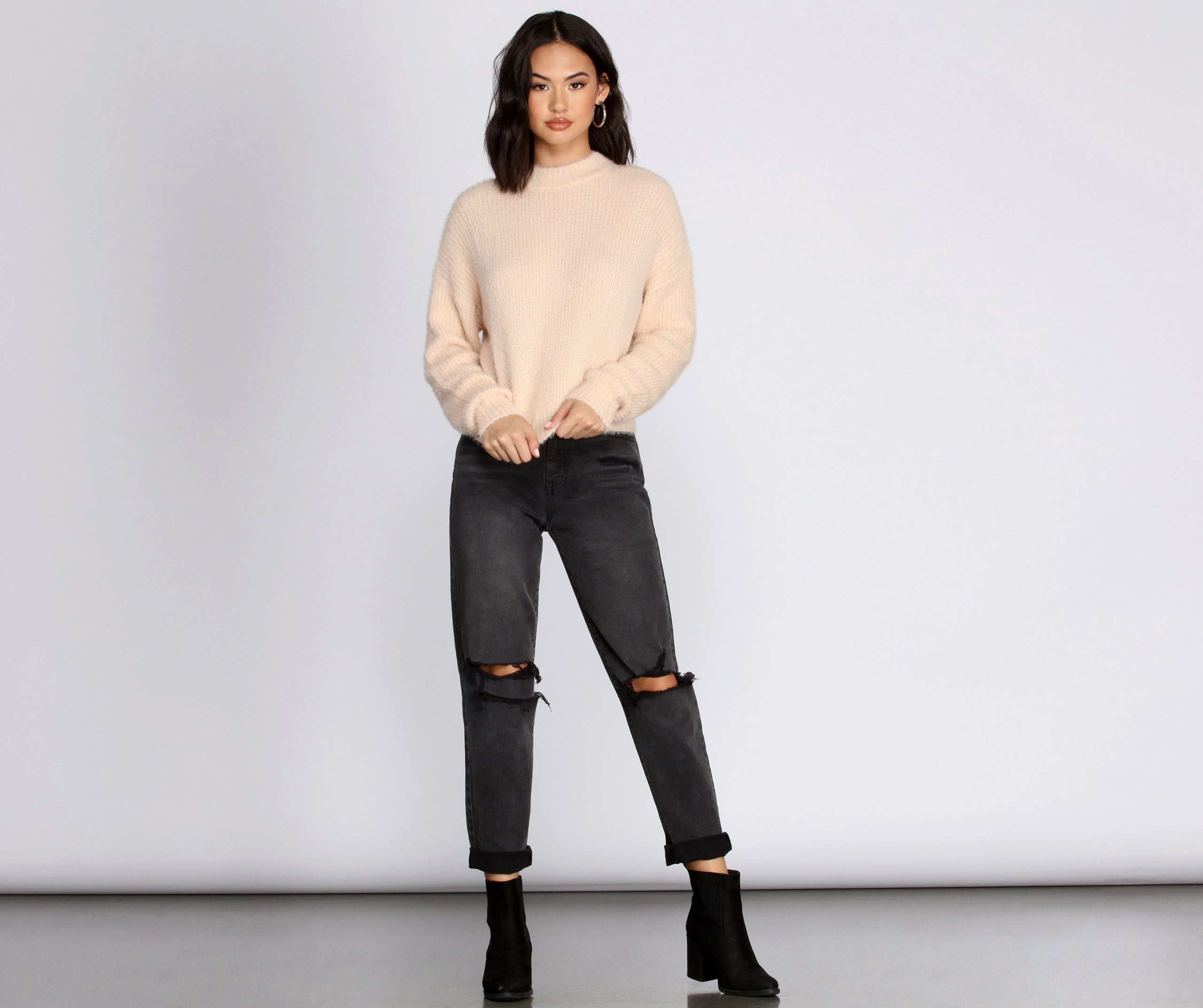 Angora Knit Mock Neck Sweater