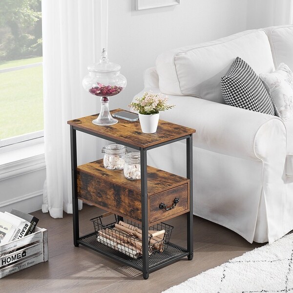 Industrial Style 1-Drawer Nightstand Narrow End Side Table (Set of 2) - - 36061306