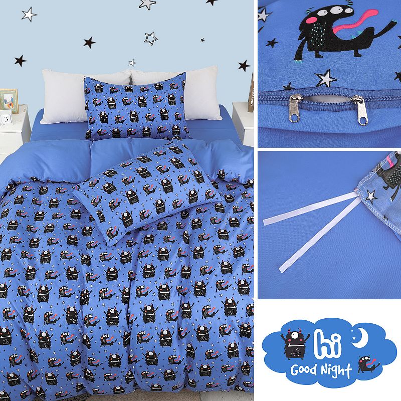 5 Piece Polyester Microfiber Kids Bedding Set Small Black Cartoon Pattern Queen