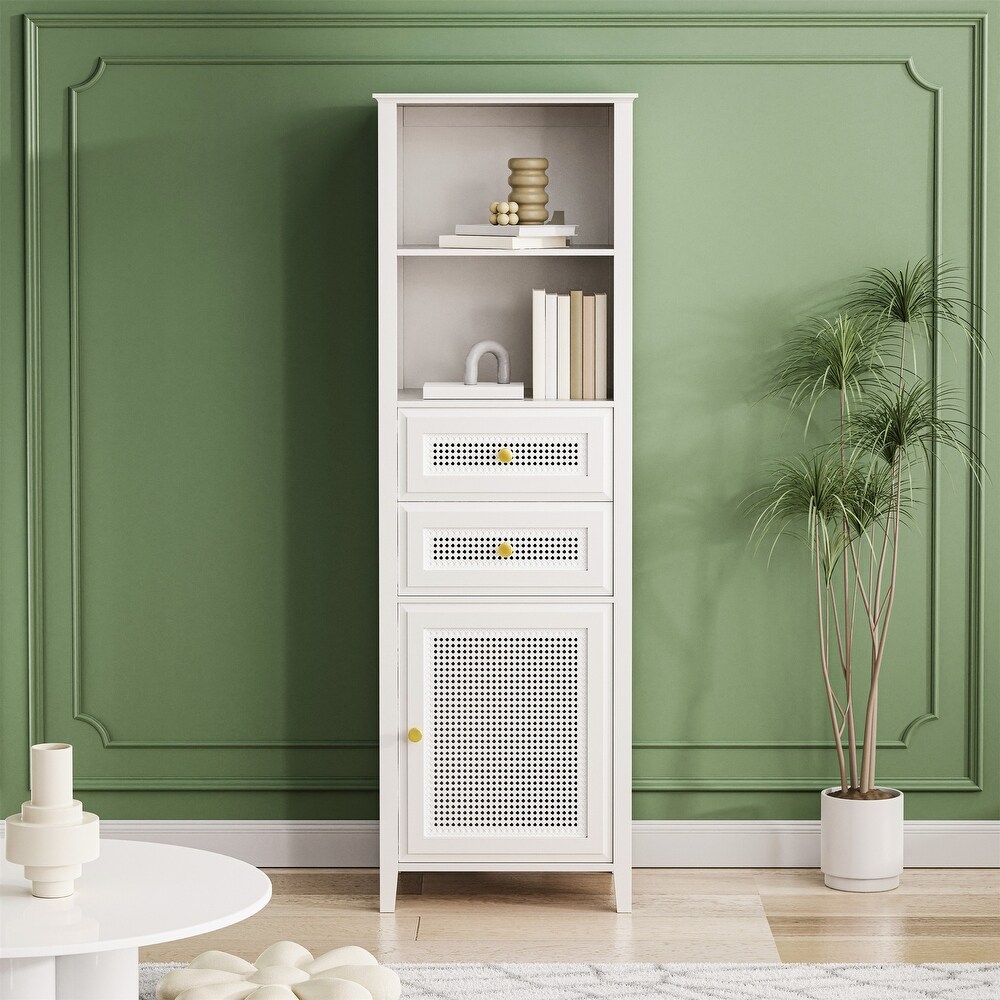 Tall Cabinet with Rattan Door Mid Century Modern Tower Cabinet Up to 63\
