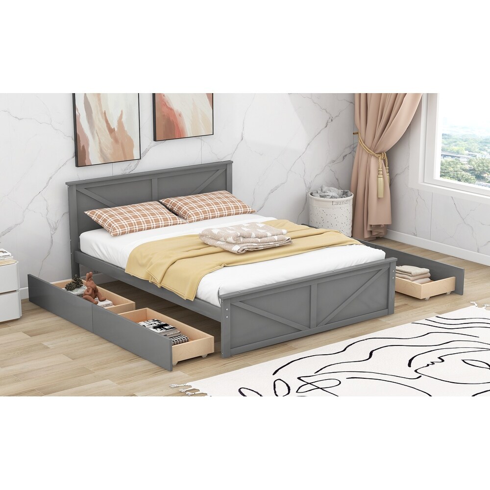 Wooden Platform Bed with 4 Storage Drawers and Support Legs