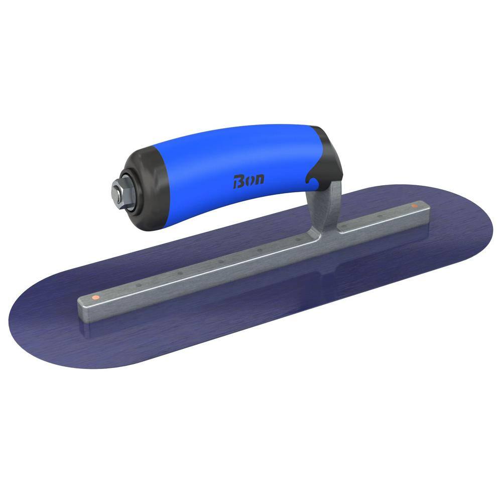 Bon Tool 12 in. x 4 in. Blue Steel Round End Finish Trowel with Comfort Wave Handle and Long Shank 67-150