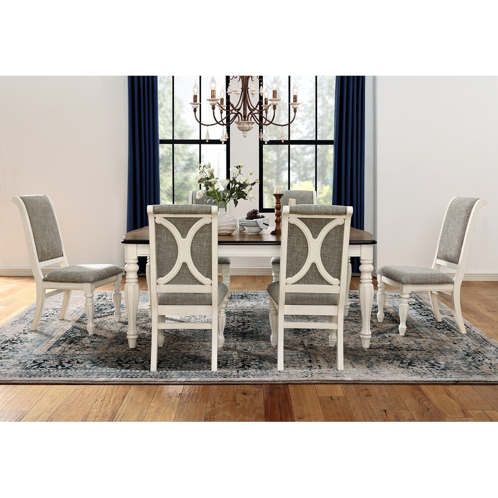 Roundhill Furniture Belleza French Country 7 Piece Dining Set in Antique White and Weathered Oak Finish