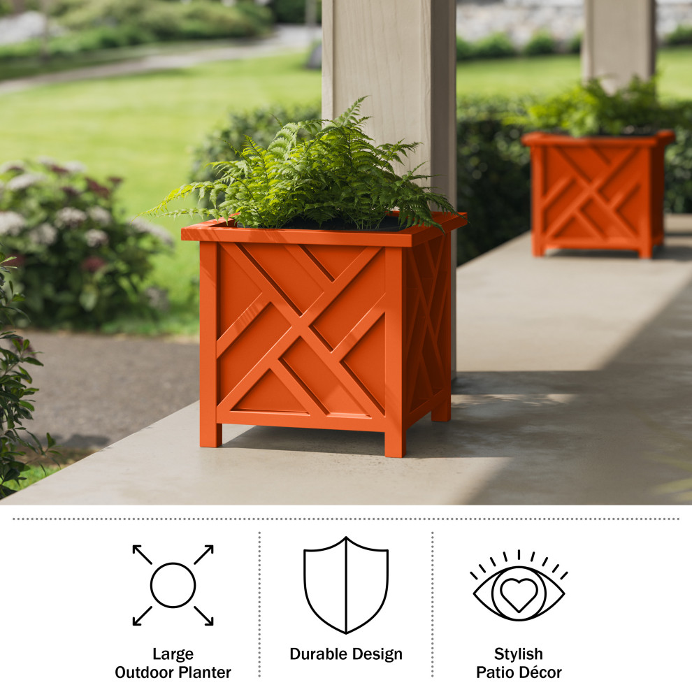 Lattice Design Planter Box 15.5 quotSquare Decorative Outdoor Flower or Plant Pot   Contemporary   Outdoor Pots And Planters   by Trademark Global  Houzz