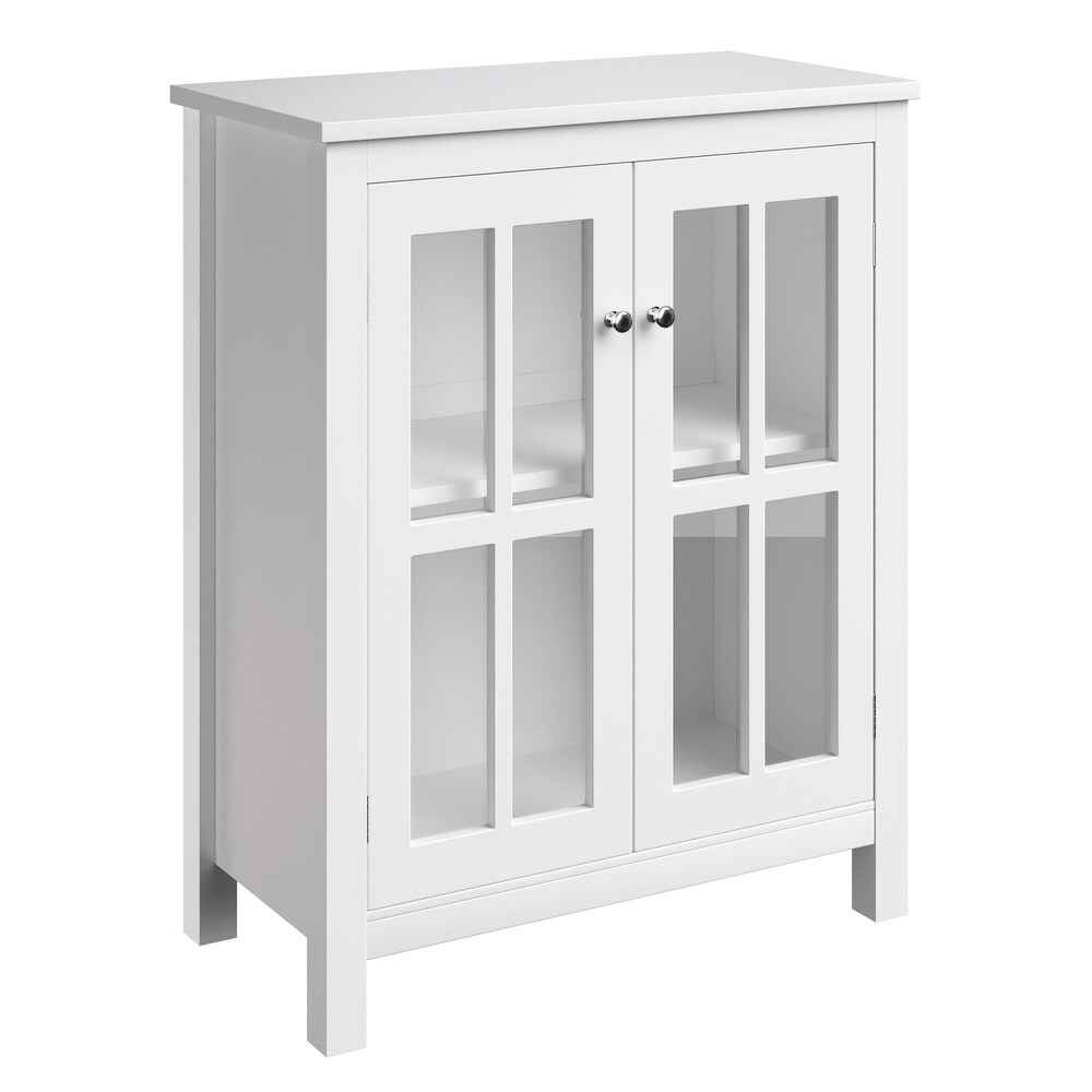 Buffet Cabinet with Interior Shelf and Glass Doors  White